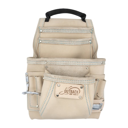 Ox Tools Pouch, White Leather 10-Pocket Tool Pouch w/ Speed Square Pocket, Leather OX-P266810